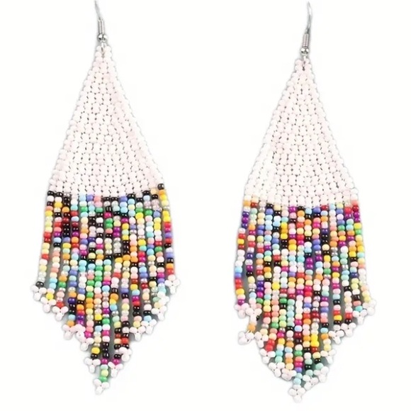 Multi Color Seed Bead Boho Tassel Earrings - Picture 2 of 2